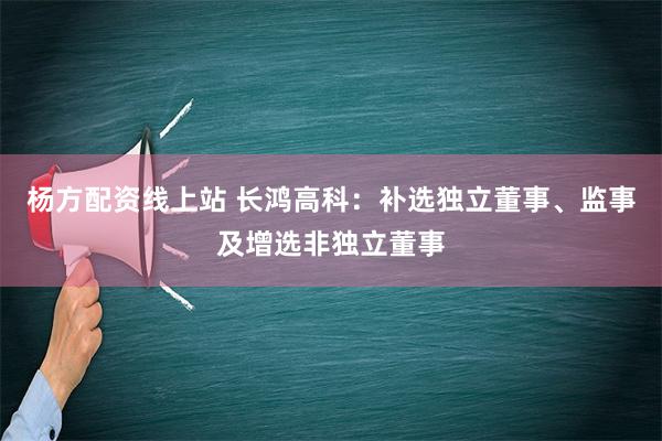 杨方配资线上站 长鸿高科：补选独立董事、监事及增选非独立董事